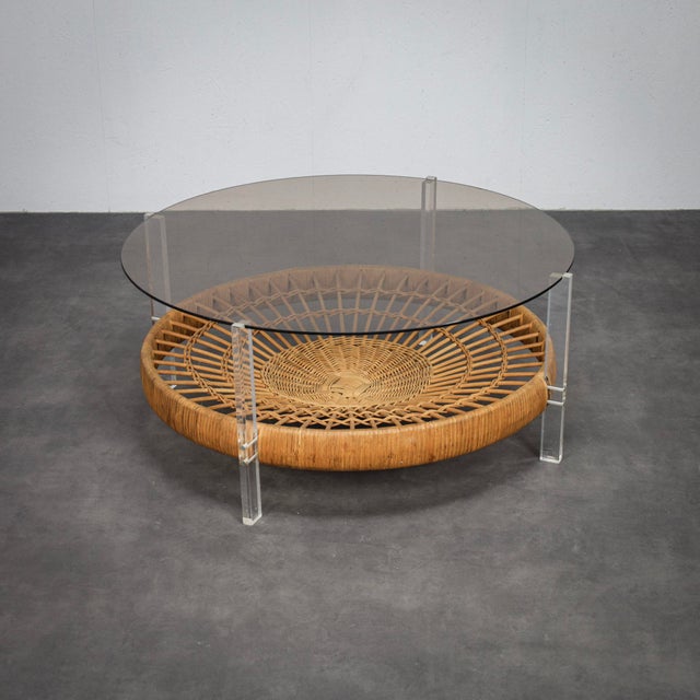 Vintage Round Coffee Table with Rattan Basket, 1970s For Sale - Image 4 of 7