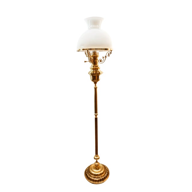 Brass and Opal Glass Floor Lamp For Sale