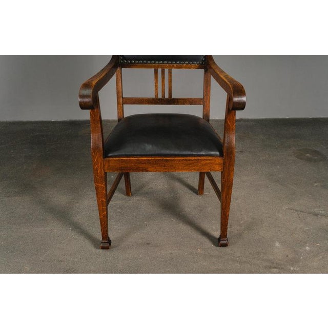 Art Nouveau Armchair in Oak and Leather For Sale - Image 13 of 17