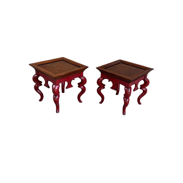 Early 21st Century Hickory Chair Chinoiserie Style Red Lacquered Side Tables – A Pair For Sale - Image 15 of 17