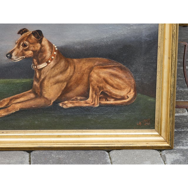 Textile Antique British Oil Dog Portrait by Edward Aistrop in Gilt Frame, circa 1900 For Sale - Image 7 of 12