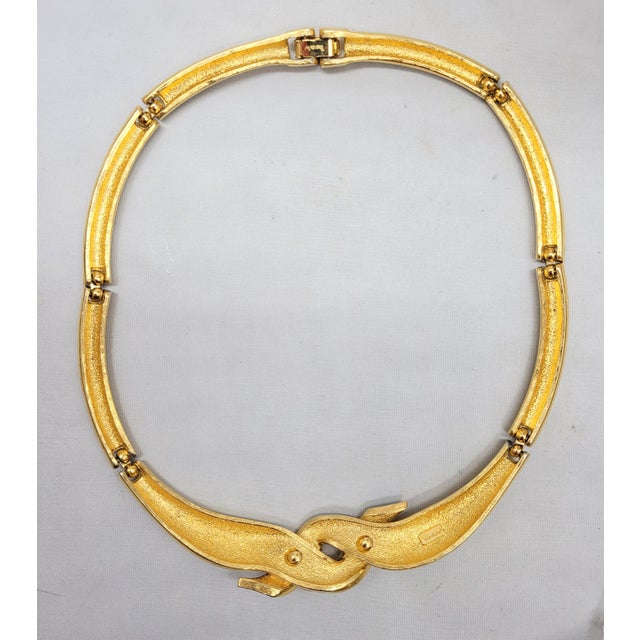 Metal Vintage Signed Crown Trifari Goldtone Pavé Clear Rhinestone Collar Necklace For Sale - Image 7 of 10