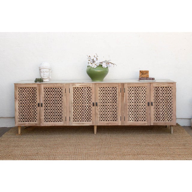 105" Six-Door Grand Floral Jali Sunbleached Sideboard For Sale - Image 10 of 10