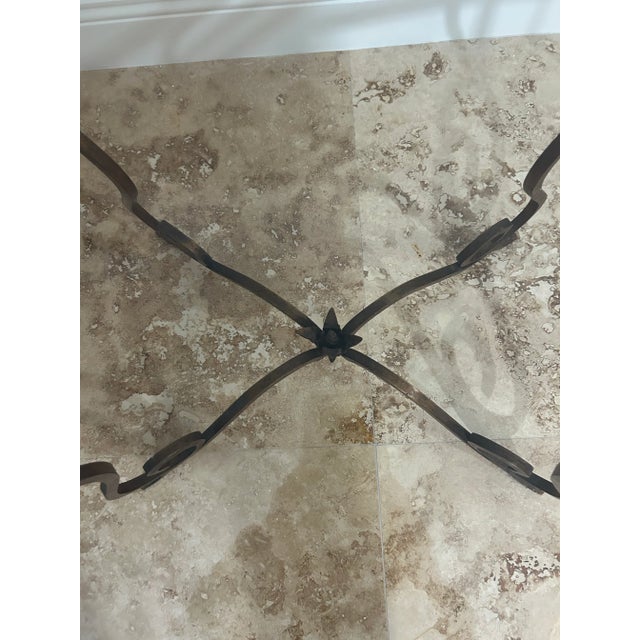 Metal Italian Curly Gilt Iron and Thick Notched Glass Hollywood Regency Side Tables a Pair For Sale - Image 7 of 9