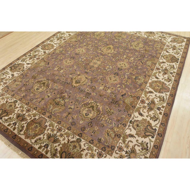 Indian Agra Rug 8'1'' X 10'4'' Purple Wool Traditional Hand-Knotted Oriental Carpet For Sale - Image 3 of 12