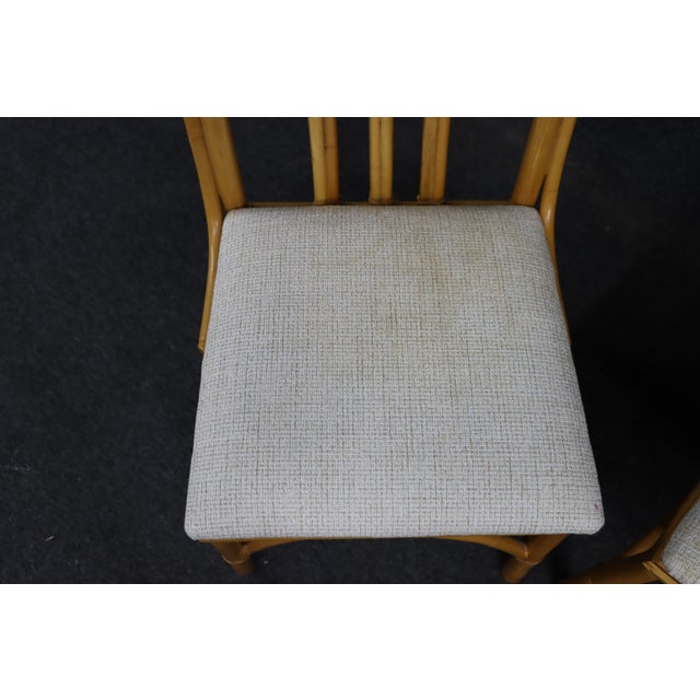Wood Set of 4 MCM Style Bamboo Dining Chairs With Upholstered Seats For Sale - Image 7 of 14
