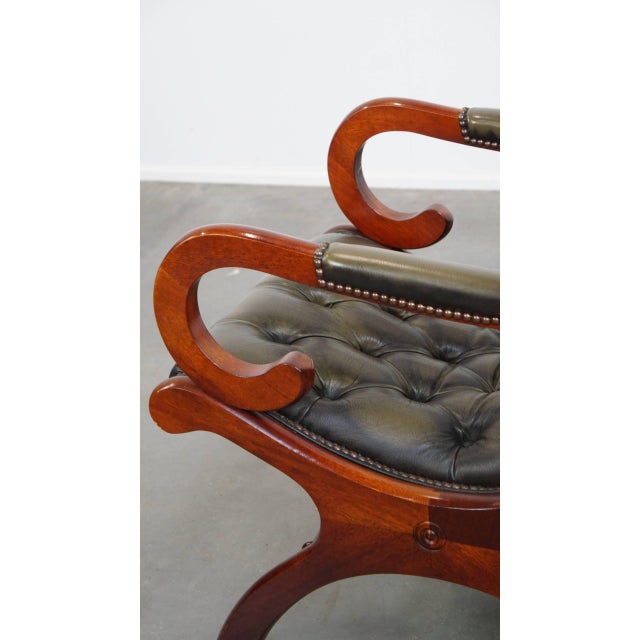 English Chesterfield Chair in Green Cowhide For Sale - Image 12 of 14