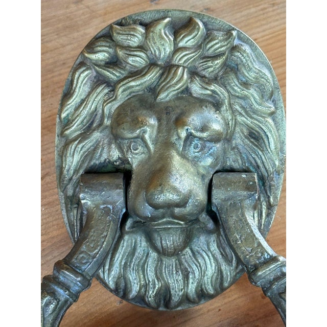 19th Century English Bronze Lion Door Knocker With Cherub Mask For Sale - Image 4 of 6