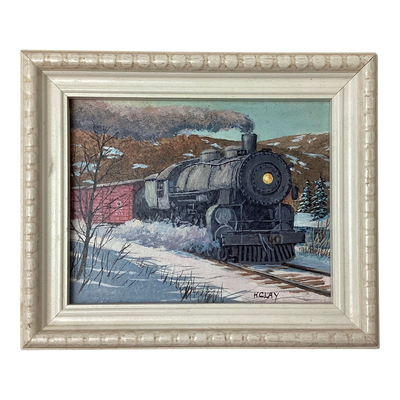 Mid 20th Century Small Train Painting by Harold Clay Buffalo Ny | Chairish