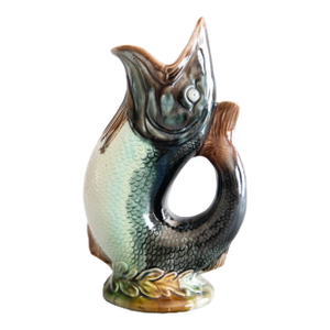 19th Century English Majolica Gurgling Fish Pitcher Jug