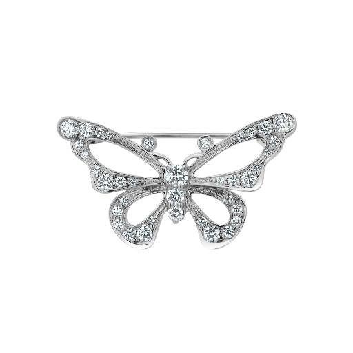 Modern 1990s Vintage Tiffany & Co. Platinum Diamond Butterfly Brooch For Sale - Image 3 of 6