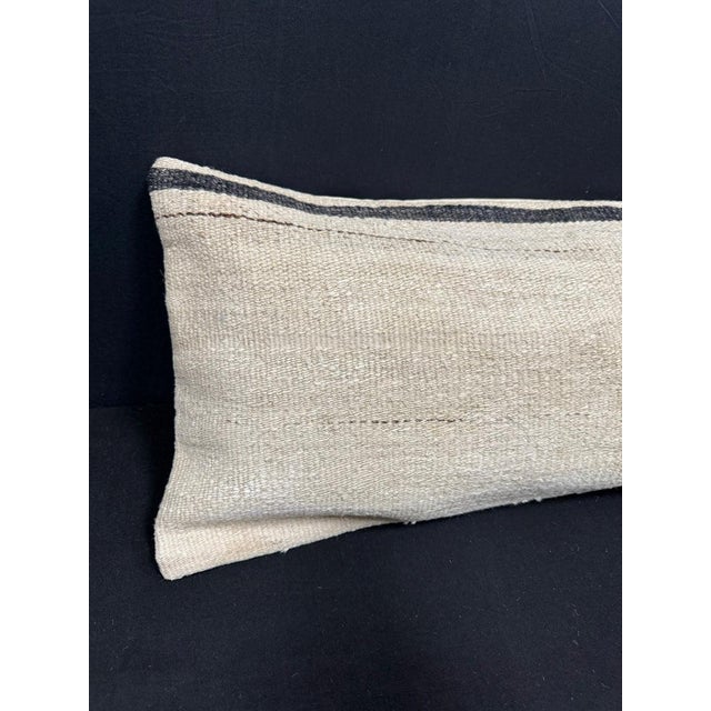 Turkish Hemp Pillow Cushion Natural Beige Black Cushion Cover 14x40 #30500 Enhance your home decor with our Kilim Pillow...