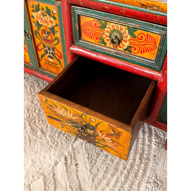Antique Mongolian Hand-Painted Kang Cabinet / Low Media Console For Sale - Image 11 of 17