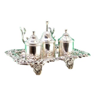 Silver Inkwell with Relief Floral Motifs and Cutouts For Sale