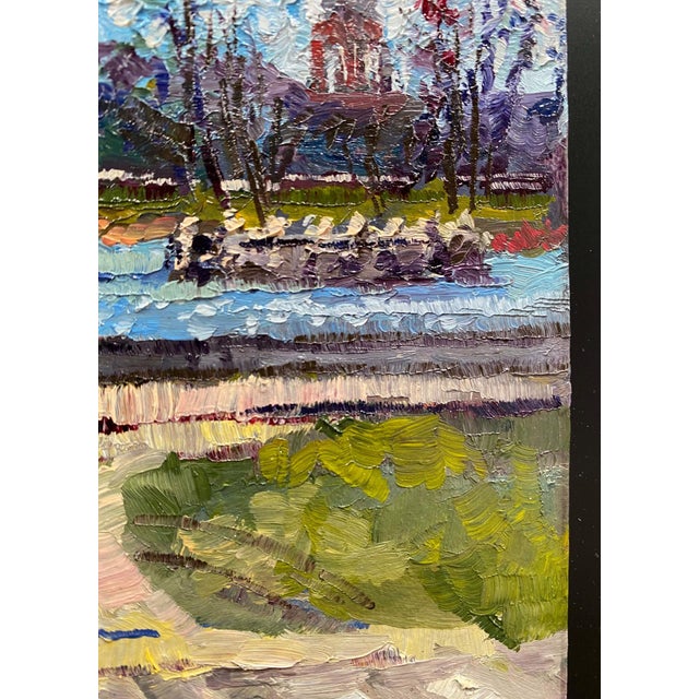Early 21st Century Ferril Lake City Park by Delton Demarest | Oil on panel Landscape with water and trees. For Sale - Image 5 of 5