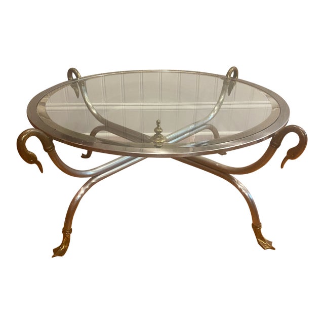 1960s Vintage Maison Jansen Style Steel & Brass Swan Head Coffee Table Circa 1960’s For Sale