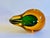 Large hand-blown Murano glass pear features a green "sommerso" core suspended within a clear amber body and transparent...