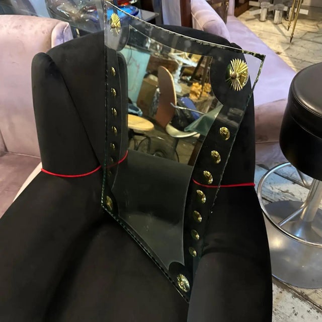 1950s Mid-Century Modern Verde Nilo Glass and Brass Wall Mirror by Cristal Arte For Sale - Image 10 of 12