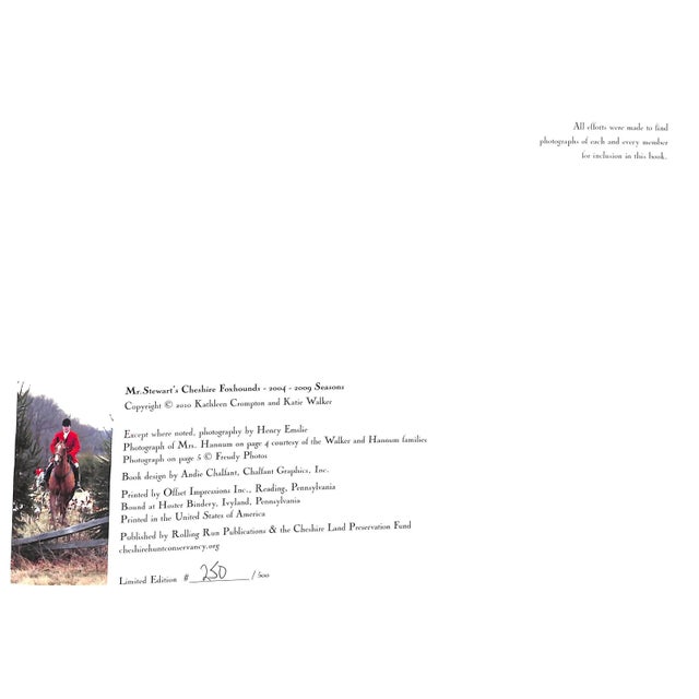 "Mr. Stewart's Cheshire Foxhounds a Memoir of Seasons 2004-2009" 2010 Crompton, Kathleen and Walker, Katie For Sale - Image 4 of 10