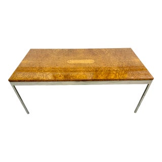 Vintage Milo Baughman Style Burled Wood Dining Table For Sale