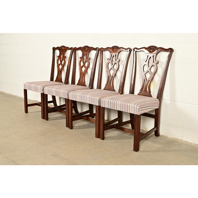 Drexel Heritage Drexel Heritage Georgian Carved Mahogany Dining Chairs, Set of Four For Sale - Image 4 of 13