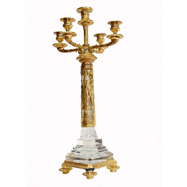 Empire Egyptian Revival French Gilt Rock Crystal Candleholders, Set of 2 For Sale - Image 5 of 13