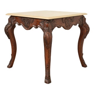 Ralph Lauren French Rococo Louis XV Carved Oak Marble Top Tea Table or Center Table For Sale