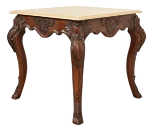 Ralph Lauren French Rococo Louis XV Carved Oak Marble Top Tea Table or Center Table