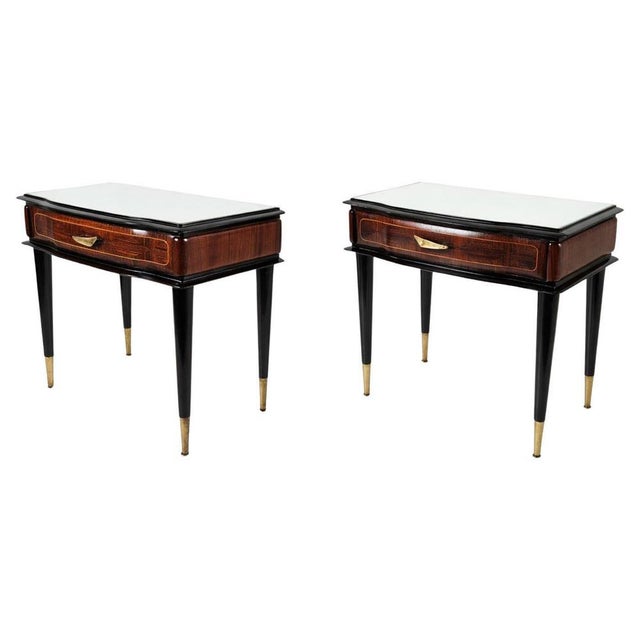 Mid-Century Italian Nightstands in Walnut and Beech with Brass Details, 1950s, Set of 2 For Sale - Image 12 of 12
