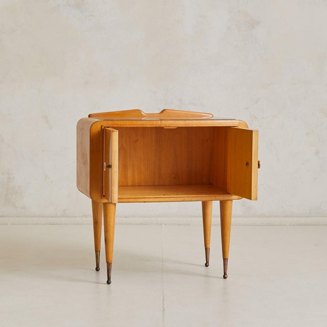 1950s Italian Curved Wood Nightstand with Inset Glass Top, 1950s - 2 Available For Sale - Image 5 of 11