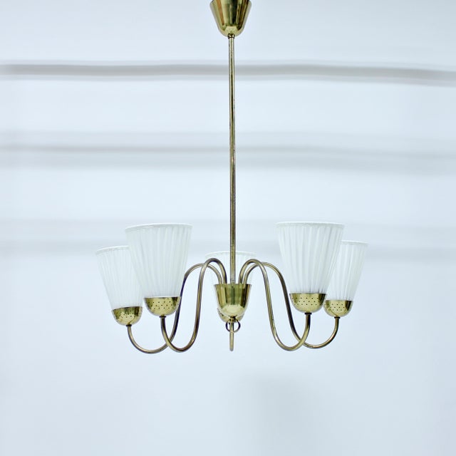 1950s Swedish Modern Brass Chandelier from Bergboms, 1940s For Sale - Image 5 of 11