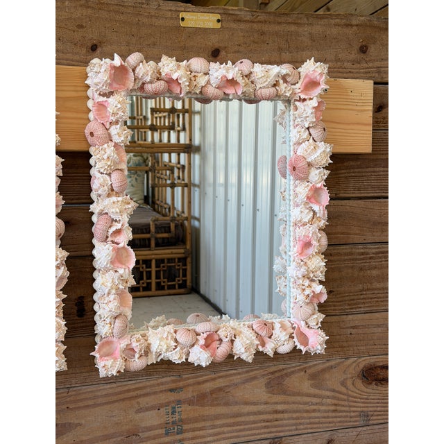 Custom Coastal Organic Sculptural Pink Seashell Wall Mirror For Sale - Image 11 of 12