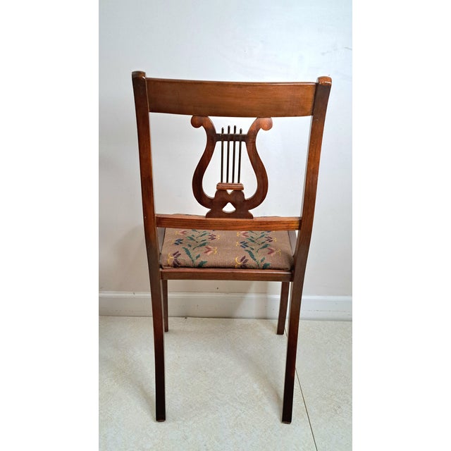 Early 20th Century Duncan Phyfe Style Mahogany Lyre Back Needlepoint Side Chair For Sale In West Palm - Image 6 of 13