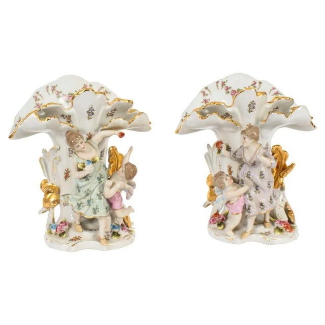 Vintage 20th Century Delightful Dresden Porcelain Spill Vases, 1980s, Set of 2 For Sale - Image 18 of 18