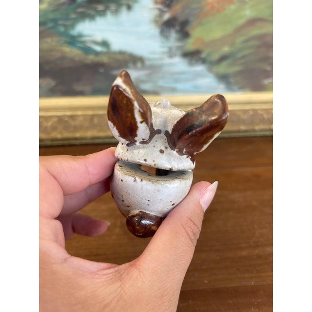 Rustic Handmade Studio Pottery Bunny Card Holder With Brown Glaze Accents. For Sale - Image 3 of 10
