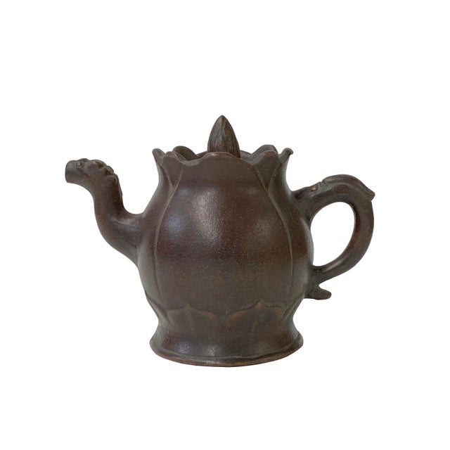 Sculpture Materials Chinese Brown Yixing Zisha Clay Teapot W Dragon Head Accent For Sale - Image 7 of 7