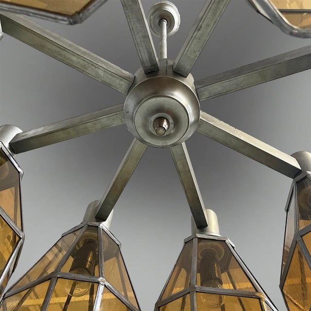 Art Deco German Chandelier in Yellow Glass and Metal, 1930s For Sale - Image 15 of 18