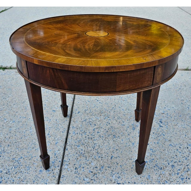 Mid-Century Modern Mid-Century Flame Mahogany Oval Gueridon Table With Pull-Out Tray For Sale - Image 3 of 8