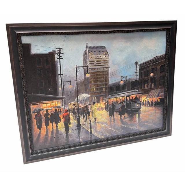 Impressionist Oil Painting Facsimile by G. Harvey of Texas Street Scene - Dallas Remembered For Sale - Image 3 of 5