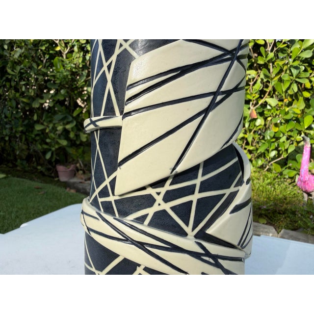 Contemporary Sculptural Black & White Studio Pottery Ribbon Vessel For Sale - Image 10 of 12