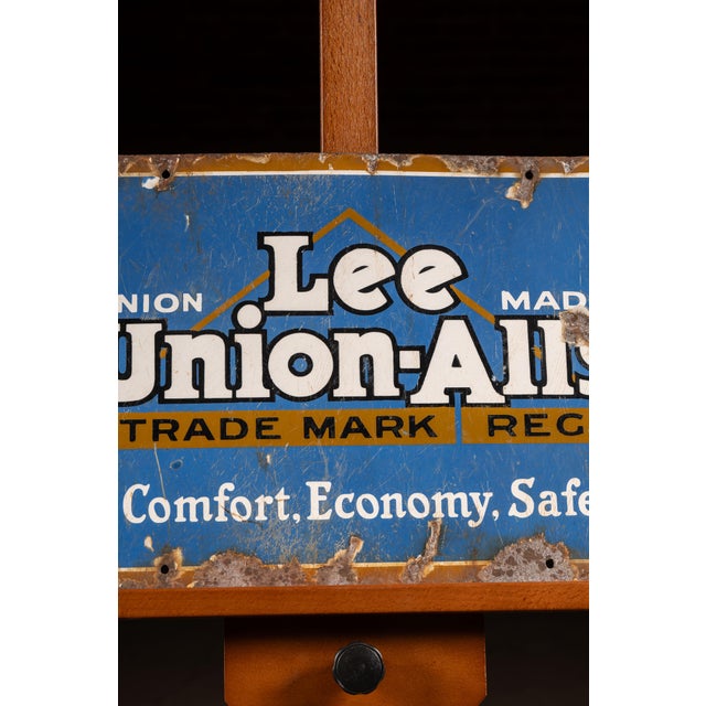Industrial Antique Lee "Union-Alls" SSP Advertising Sign For Sale - Image 3 of 6