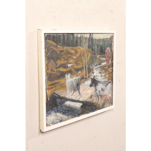 Swedish Riverscape With Cows Painting, c.1970s For Sale In Atlanta - Image 6 of 11