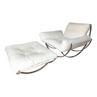 Beautiful Leonart Bender for Charlton 1970s Chrome Framed "Apollo" Chair & Ottoman - a Pair For Sale