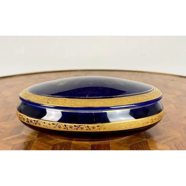 Ceramic Cobalt Blue Porcelain Box attributed to Malbec and Treillard For Sale - Image 7 of 9