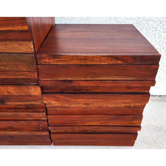 3 Piece MCM Solid Exotic Wood Bachelor Chest & Nightstands Bedroom Suite For Sale - Image 9 of 18