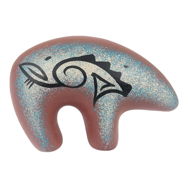 1980s Southwestern Hand Painted Red Clay Pottery Bear Fetish Monument Valley For Sale