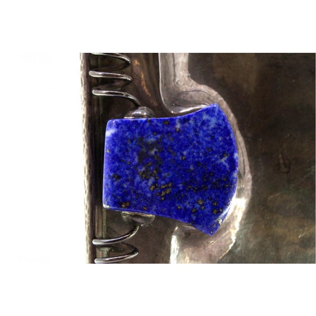 Silver Square Silver Tray with Lapis Lazuli Stones For Sale - Image 8 of 10