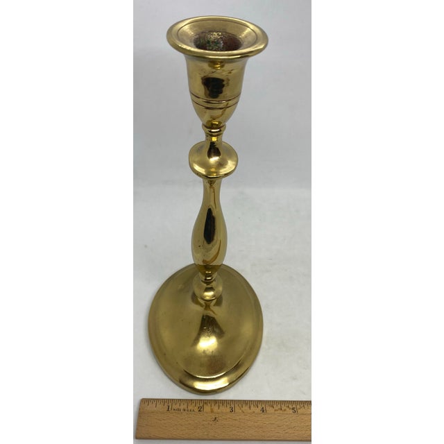 Antique Regency-Style Solid Brass Candle Holders With Oval Bases - a Pair For Sale - Image 11 of 12