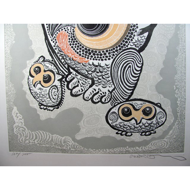 Motoi-Oi Authentic Three Owls Ground Etching Fine Art Limited Edition Hand Signed Plate Print For Sale - Image 4 of 11