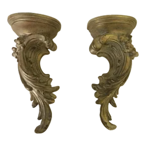Vintage French Rococo Gold Gilt Wall Brackets, a Pair